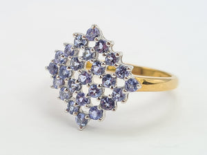 0512: Vintage 9ct Gold 25 Blue Tanzanites Geometric Set Ring-