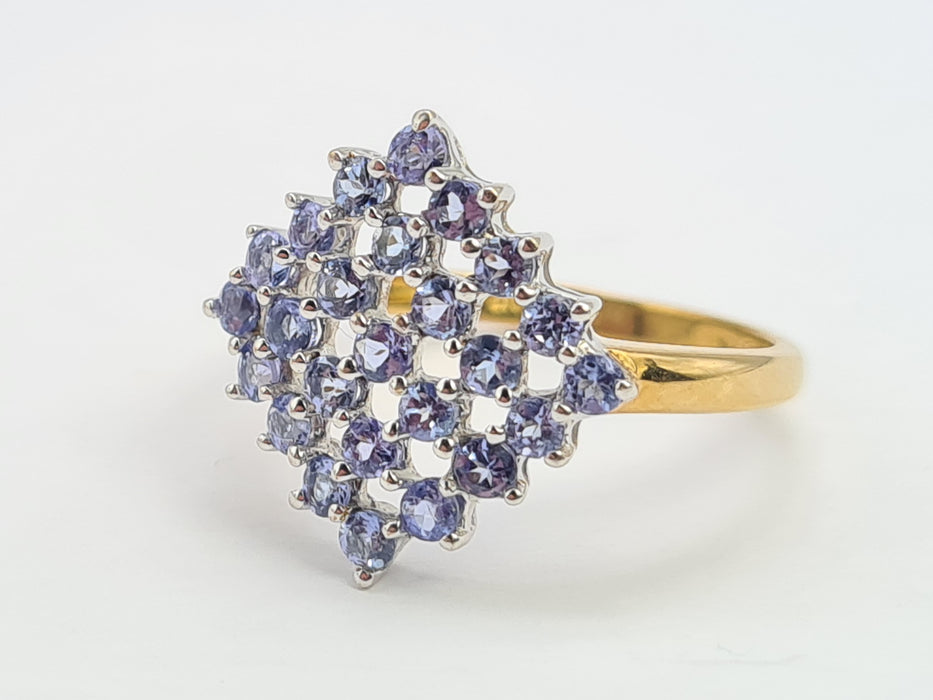 6194 Vintage 9ct Gold 25 Violet Blue Tanzanites Geometric Set Ring