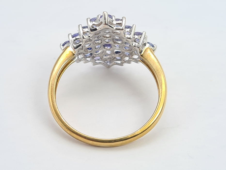 6194 Vintage 9ct Gold 25 Violet Blue Tanzanites Geometric Set Ring