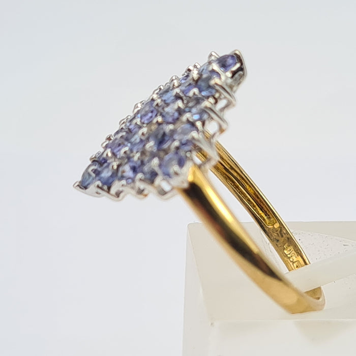6194 Vintage 9ct Gold 25 Violet Blue Tanzanites Geometric Set Ring