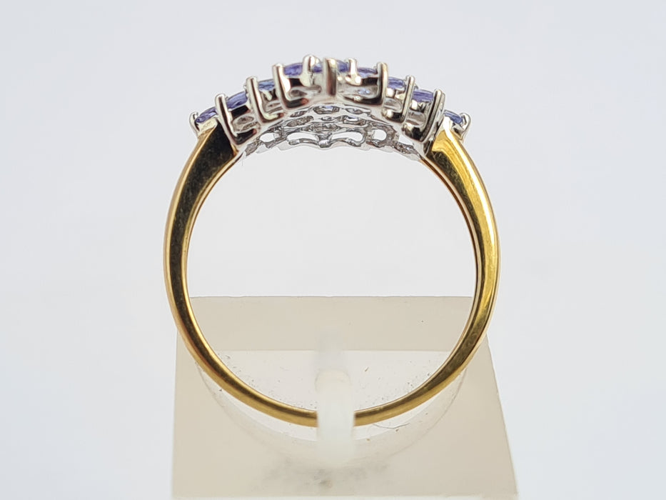 6194 Vintage 9ct Gold 25 Violet Blue Tanzanites Geometric Set Ring