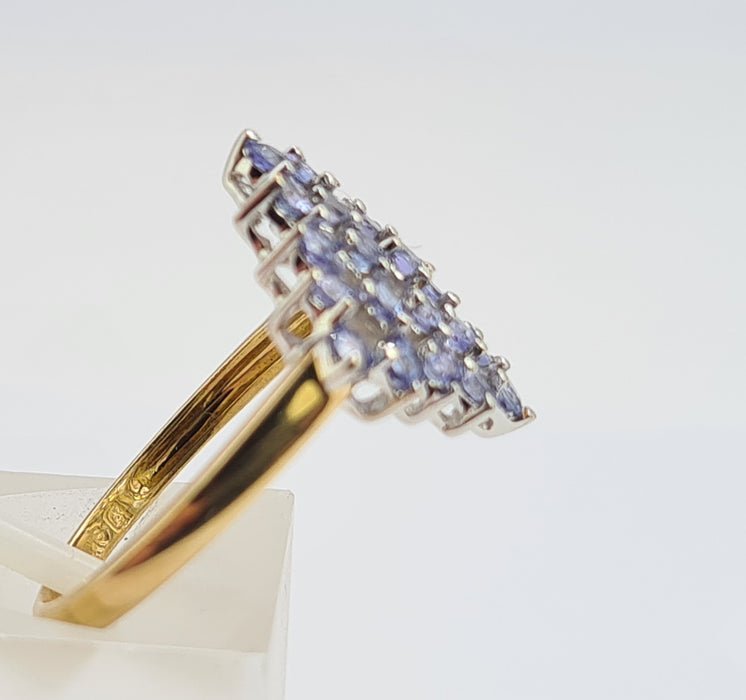 6194 Vintage 9ct Gold 25 Violet Blue Tanzanites Geometric Set Ring