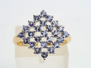 0512: Vintage 9ct Gold 25 Blue Tanzanites Geometric Set Ring-