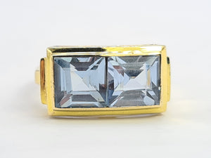 0513: Vintage Rare 18ct Gold Princess Cut Blue Spinels Ring- Statment