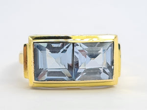 0513: Vintage Rare 18ct Gold Princess Cut Blue Spinels Ring- Statment