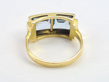 Load image into Gallery viewer, 0513: Vintage Rare 18ct Gold Princess Cut Blue Spinels Ring- Statment
