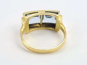 0513: Vintage Rare 18ct Gold Princess Cut Blue Spinels Ring- Statment