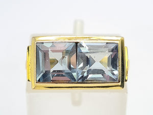 0513: Vintage Rare 18ct Gold Princess Cut Blue Spinels Ring- Statment