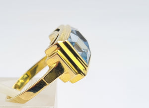 0513: Vintage Rare 18ct Gold Princess Cut Blue Spinels Ring- Statment