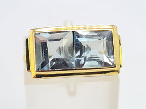 0513: Vintage Rare 18ct Gold Princess Cut Blue Spinels Ring- Statment