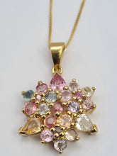 Load image into Gallery viewer, 0515: Vintage 9ct Gold Necklace (45cm) Rainbow Sapphires Pendant
