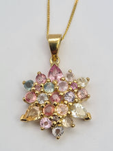 Load image into Gallery viewer, 0515: Vintage 9ct Gold Necklace (45cm) Rainbow Sapphires Pendant
