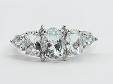 Load image into Gallery viewer, 0519: Vintage: 9ct White Gold Blue Aquamarines Diamonds Dress Ring- Lovely combination
