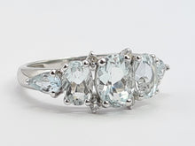 Load image into Gallery viewer, 0519: Vintage: 9ct White Gold Blue Aquamarines Diamonds Dress Ring- Lovely combination
