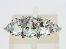 Load image into Gallery viewer, 0519: Vintage: 9ct White Gold Blue Aquamarines Diamonds Dress Ring- Lovely combination
