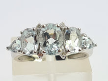 Load image into Gallery viewer, 0519: Vintage: 9ct White Gold Blue Aquamarines Diamonds Dress Ring- Lovely combination
