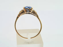 Load image into Gallery viewer, 0520: Vintage 9ct Gold  Emerald Cut Persian Blue Topaz Solitaire
