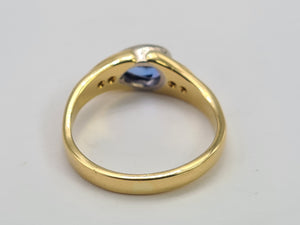 0543: Vintage: 18ct Gold Deep Violet Blue Pear Cut Tanzanite Diamond's Ring- cool eye candy