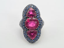 Load image into Gallery viewer, 0590: Vintage: Spectacular 18ct White Gold Pink Tourmalines Blue Sapphires Statement Ring
