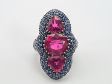 Load image into Gallery viewer, 0590: Vintage: Spectacular 18ct White Gold Pink Tourmalines Blue Sapphires Statement Ring
