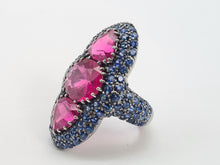 Load image into Gallery viewer, 0590: Vintage: Spectacular 18ct White Gold Pink Tourmalines Blue Sapphires Statement Ring
