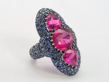 Load image into Gallery viewer, 0590: Vintage: Spectacular 18ct White Gold Pink Tourmalines Blue Sapphires Statement Ring
