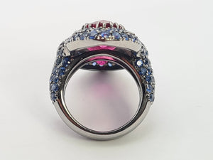 0590: Vintage: Spectacular 18ct White Gold Pink Tourmalines Blue Sapphires Statement Ring