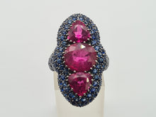 Load image into Gallery viewer, 0590: Vintage: Spectacular 18ct White Gold Pink Tourmalines Blue Sapphires Statement Ring
