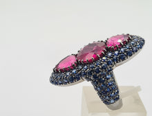 Load image into Gallery viewer, 0590: Vintage: Spectacular 18ct White Gold Pink Tourmalines Blue Sapphires Statement Ring
