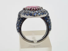 Load image into Gallery viewer, 0590: Vintage: Spectacular 18ct White Gold Pink Tourmalines Blue Sapphires Statement Ring
