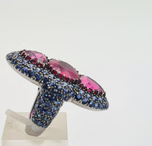 Load image into Gallery viewer, 0590: Vintage: Spectacular 18ct White Gold Pink Tourmalines Blue Sapphires Statement Ring
