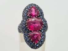 Load image into Gallery viewer, 0590: Vintage: Spectacular 18ct White Gold Pink Tourmalines Blue Sapphires Statement Ring
