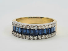 Load image into Gallery viewer, 0591: Vintage: 18ct Gold Sapphires Diamonds Tiered Ring - incredible sparkle, a beautiful piece
