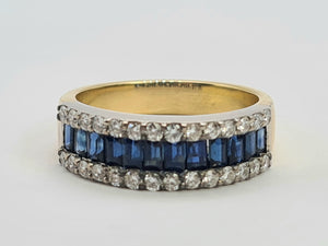 0591: Vintage: 18ct Gold Sapphires Diamonds Tiered Ring - incredible sparkle, a beautiful piece