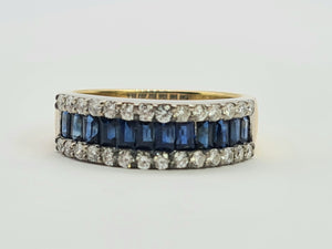 0591: Vintage: 18ct Gold Sapphires Diamonds Tiered Ring - incredible sparkle, a beautiful piece