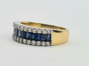 0591: Vintage: 18ct Gold Sapphires Diamonds Tiered Ring - incredible sparkle, a beautiful piece