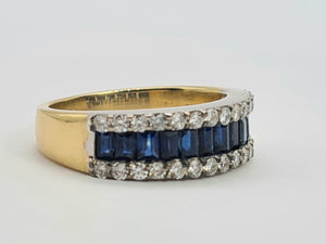 0591: Vintage: 18ct Gold Sapphires Diamonds Tiered Ring - incredible sparkle, a beautiful piece