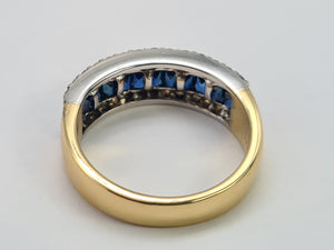 0591: Vintage: 18ct Gold Sapphires Diamonds Tiered Ring - incredible sparkle, a beautiful piece