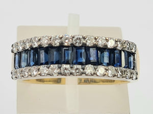 0591: Vintage: 18ct Gold Sapphires Diamonds Tiered Ring - incredible sparkle, a beautiful piece