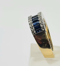 Load image into Gallery viewer, 0591: Vintage: 18ct Gold Sapphires Diamonds Tiered Ring - incredible sparkle, a beautiful piece
