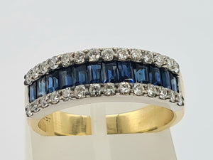 0591: Vintage: 18ct Gold Sapphires Diamonds Tiered Ring - incredible sparkle, a beautiful piece