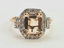 Load image into Gallery viewer, 0648: Vintage: 14ct Rose Gold Emerald Cut Pink Morganite Diamonds Ring- exquisite
