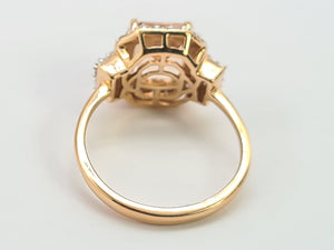 0648: Vintage: 14ct Rose Gold Emerald Cut Pink Morganite Diamonds Ring- exquisite