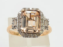 Load image into Gallery viewer, 0648: Vintage: 14ct Rose Gold Emerald Cut Pink Morganite Diamonds Ring- exquisite
