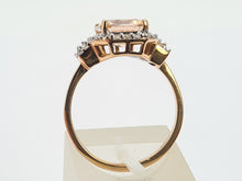 Load image into Gallery viewer, 0648: Vintage: 14ct Rose Gold Emerald Cut Pink Morganite Diamonds Ring- exquisite
