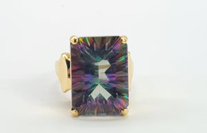 Vintage: 9ct Gold Emerald Cut Caribbean Topaz Statement Cocktail Ring