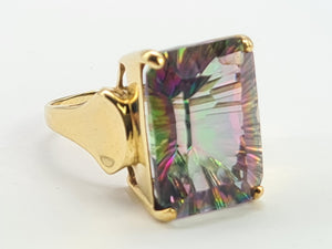 Vintage: 9ct Gold Emerald Cut Caribbean Topaz Statement Cocktail Ring