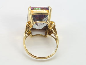 Vintage: 9ct Gold Emerald Cut Caribbean Topaz Statement Cocktail Ring