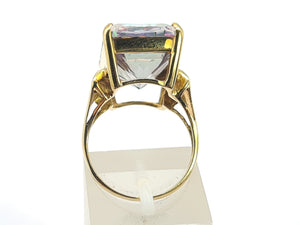 Vintage: 9ct Gold Emerald Cut Caribbean Topaz Statement Cocktail Ring