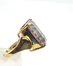 Vintage: 9ct Gold Emerald Cut Caribbean Topaz Statement Cocktail Ring